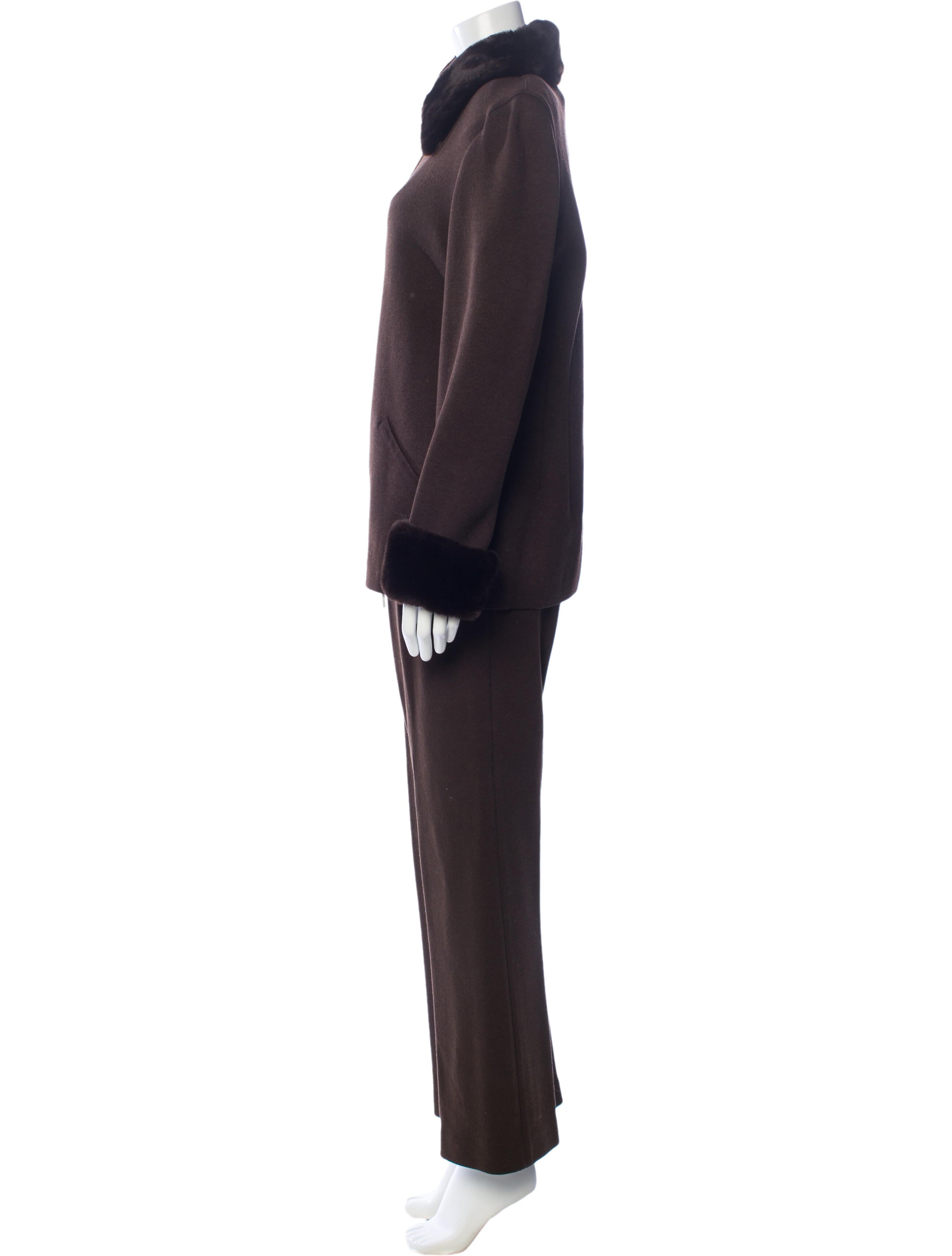 Escada Margaretha Ley Wool Faux Fur Trim Pantsuit