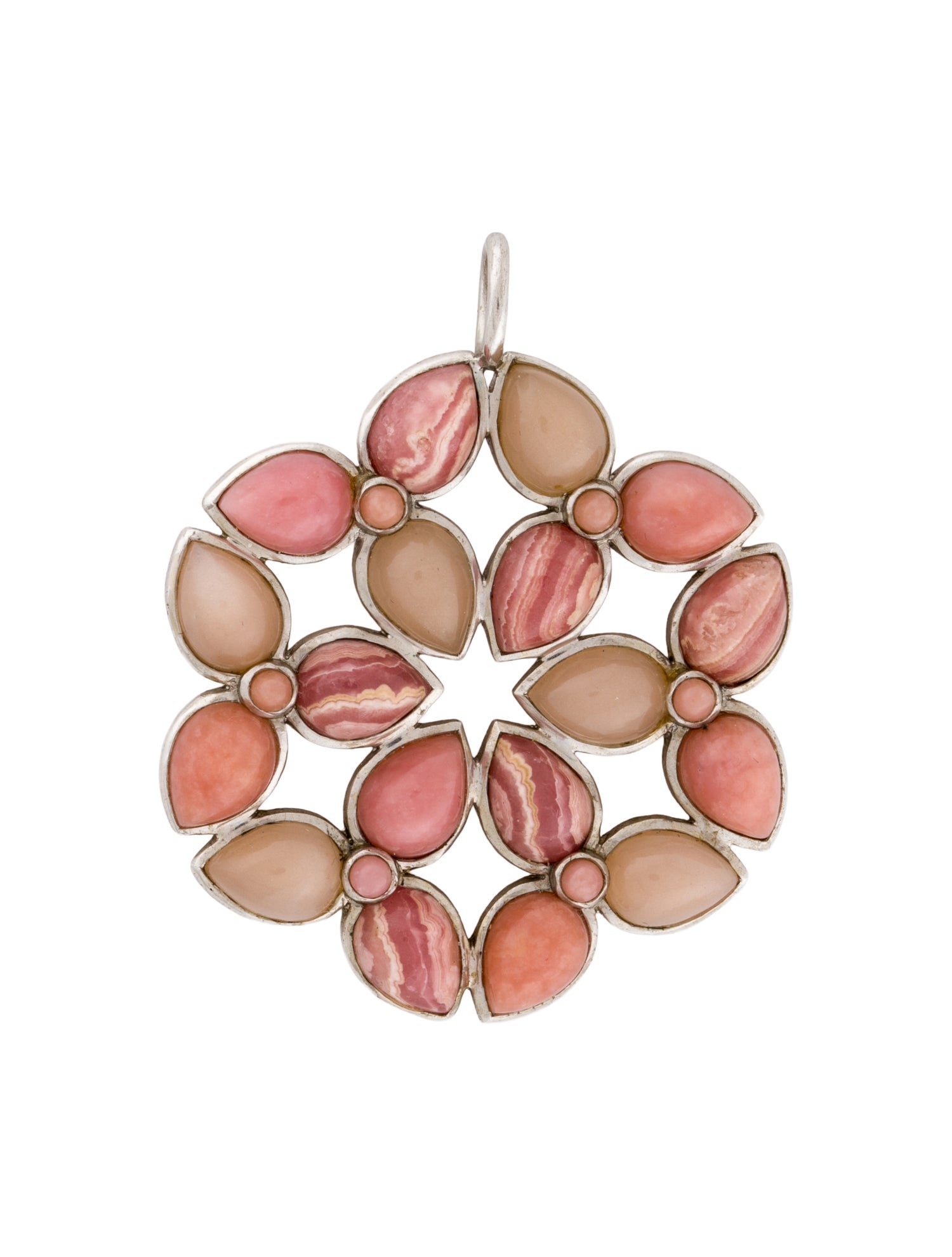 Elizabeth Showers Rhodochrosite, Moonstone & Opal Pendant