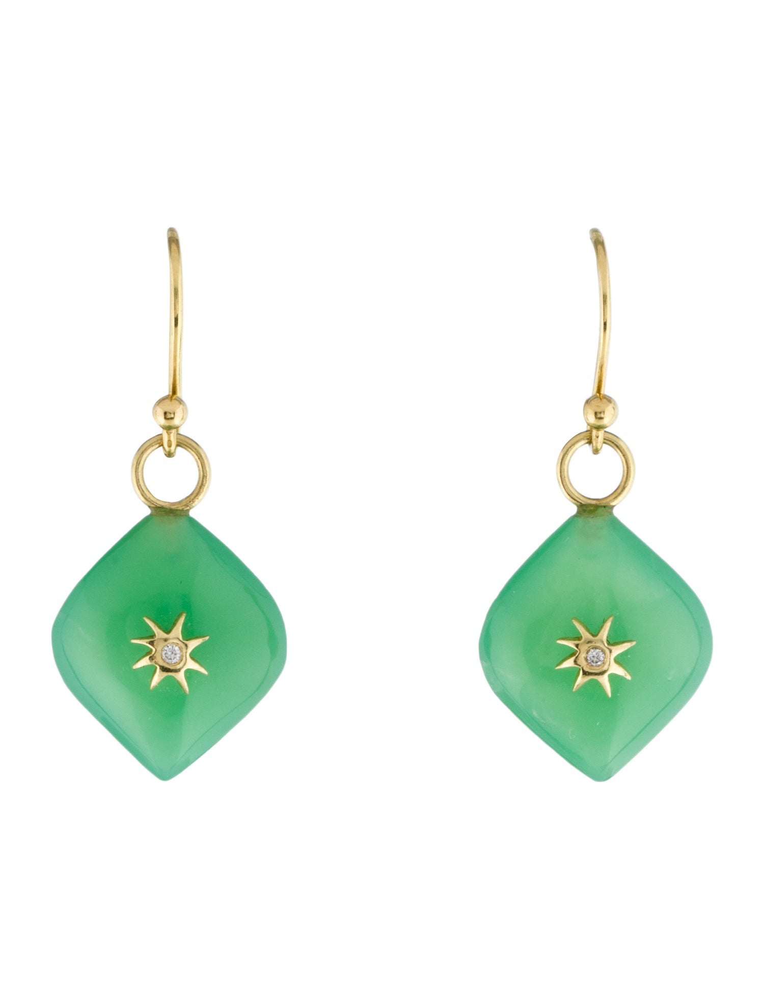 Elizabeth Showers 18K Chrysoprase & Diamond Drop Earrings