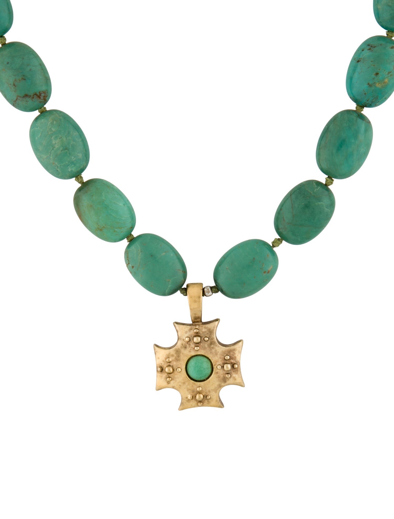 Elizabeth Showers 10K Turquoise Bead Strand Pendant Necklace