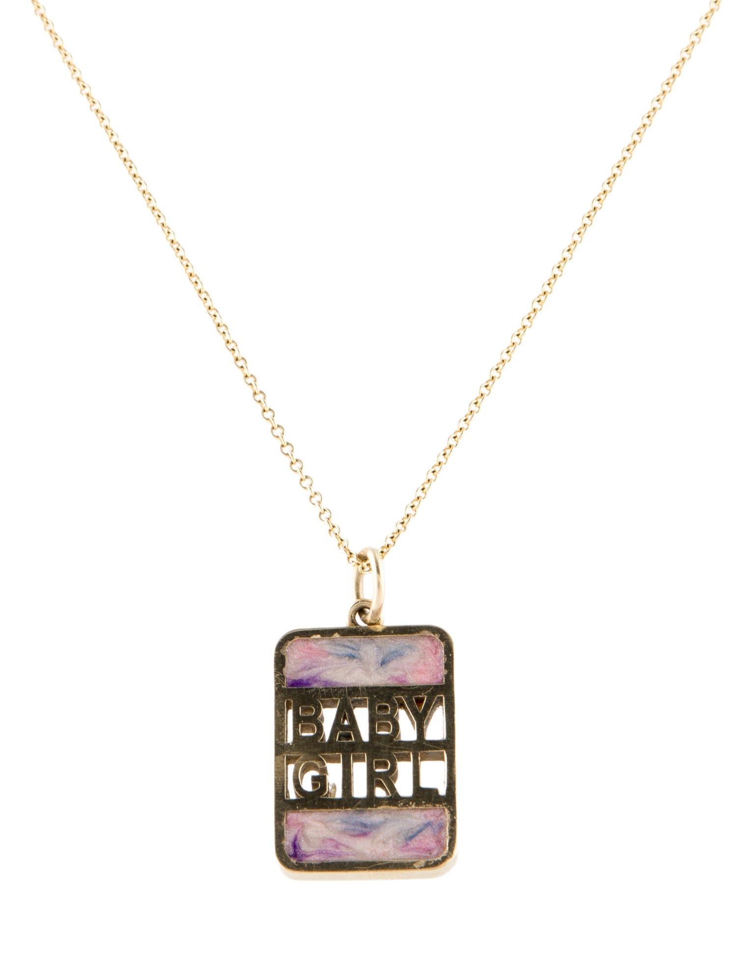 Established Jewelry 14K Enamel 'Baby Girl' Pendant Necklace