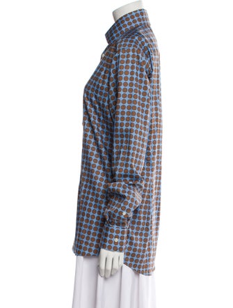 Eton Polka Dot Print Long Sleeve Button-Up Top