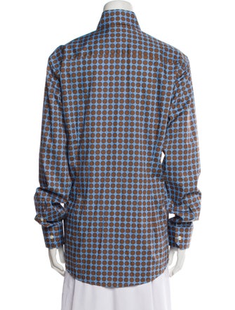 Eton Polka Dot Print Long Sleeve Button-Up Top