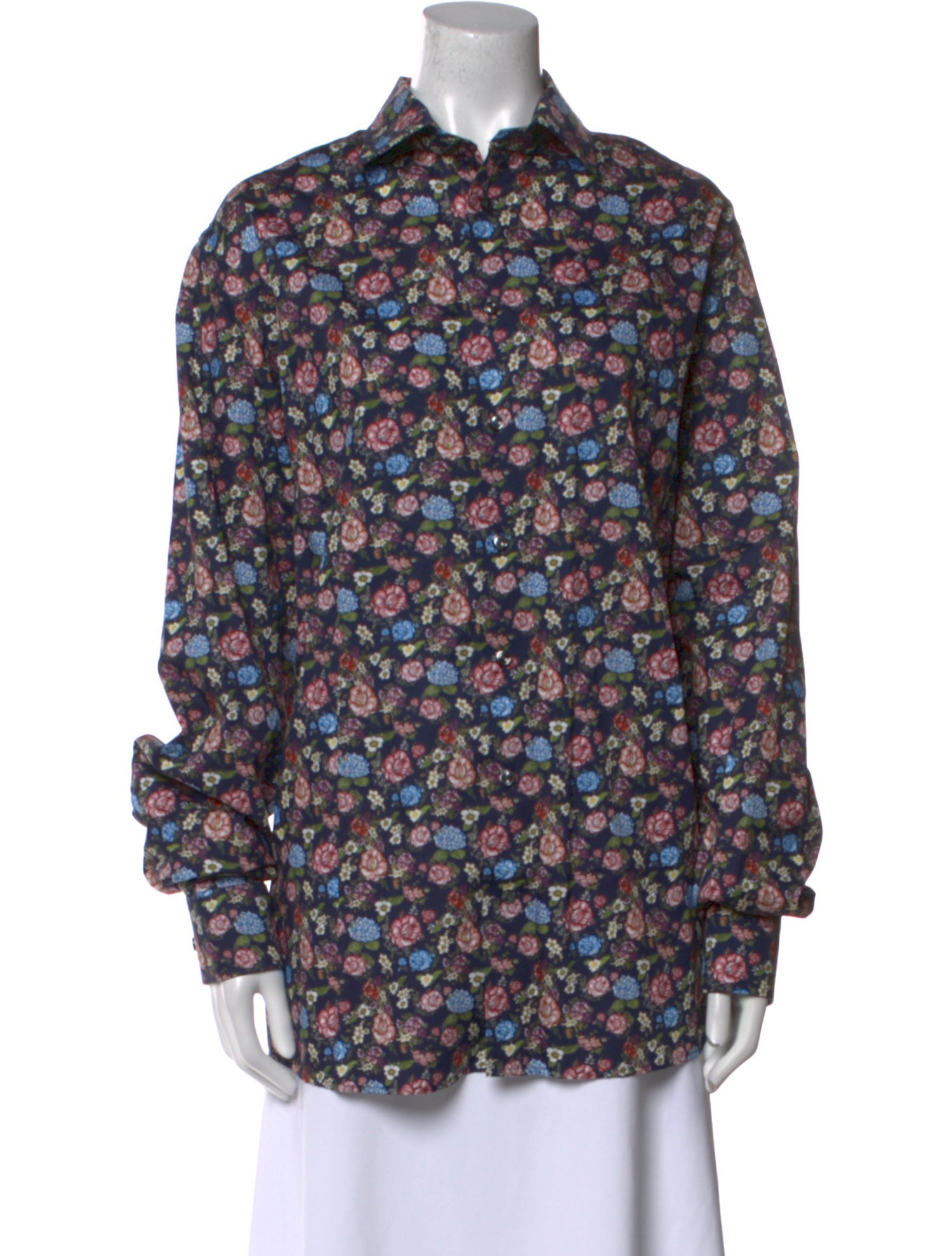 Eton Floral Print Long Sleeve Button-Up Top