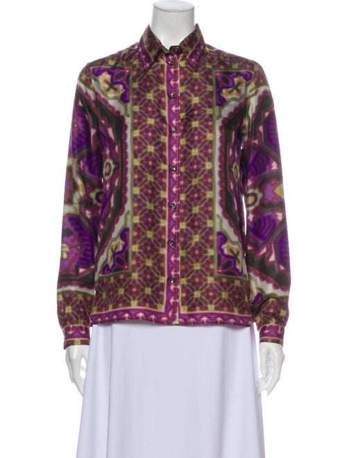 Etro Silk Printed Button-Up Top Purple