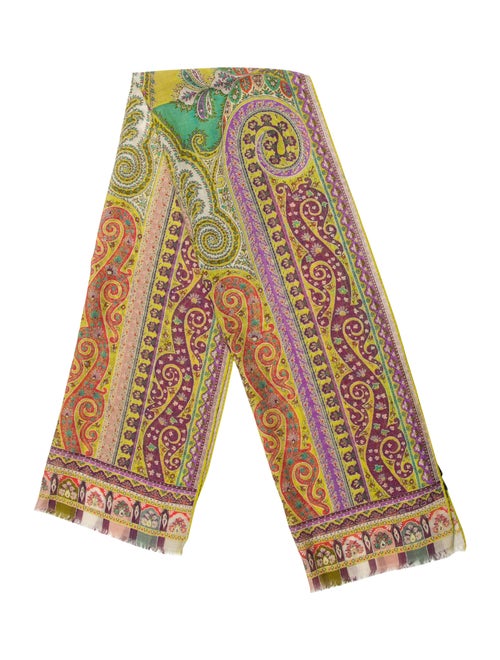 Etro Wool & Silk Blend Scarf Green