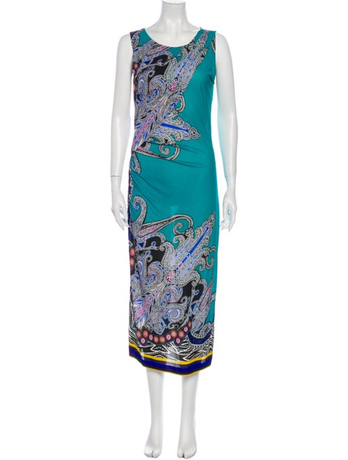 Etro Paisley Print Sleeveless Dress Teal