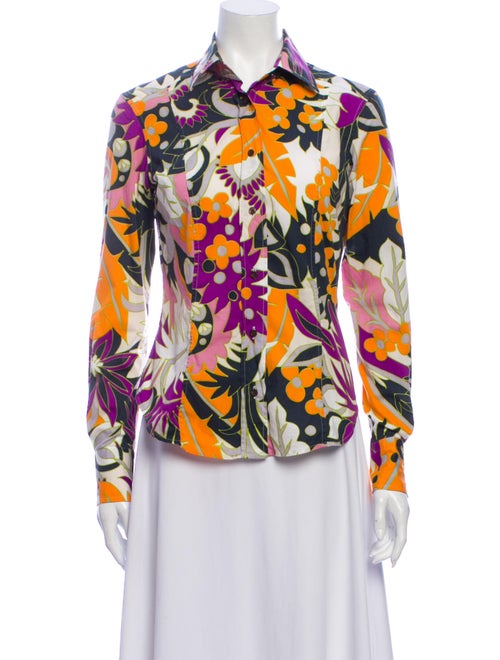 Etro Floral Print Long Sleeve Button-Up Top Purple