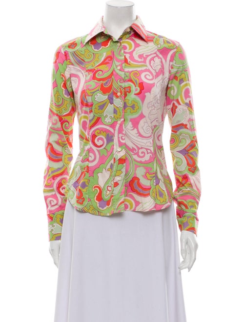 Etro Printed Long Sleeve Button-Up Top Green