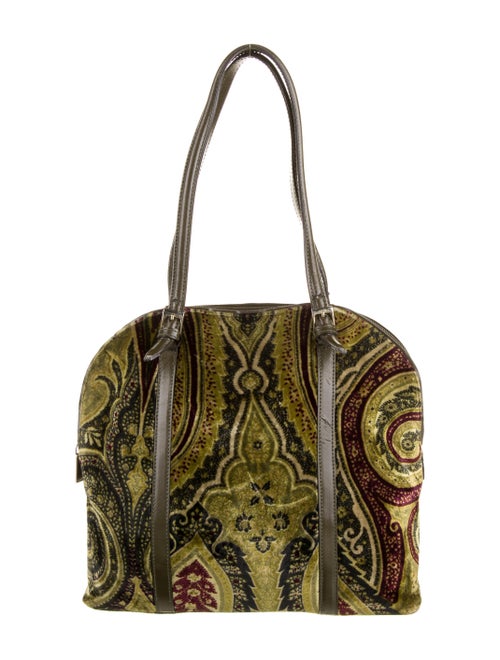 Etro Velvet Printed Shoulder Bag Green