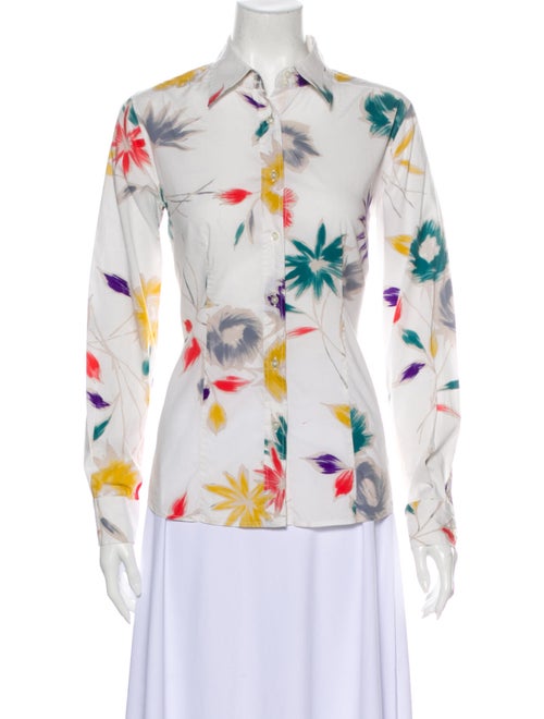 Etro Floral Print Long Sleeve Button-Up Top White