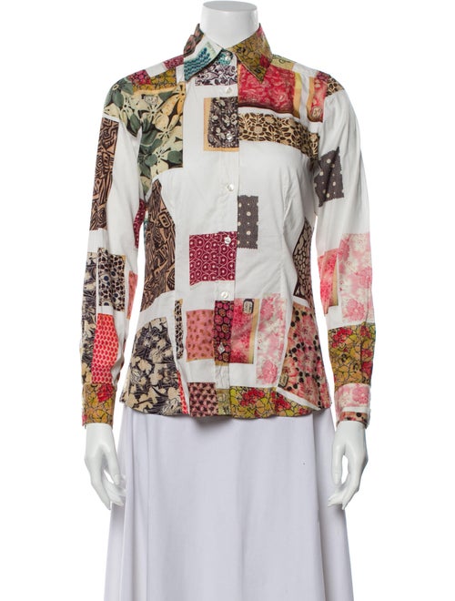 Etro Printed Long Sleeve Button-Up Top White