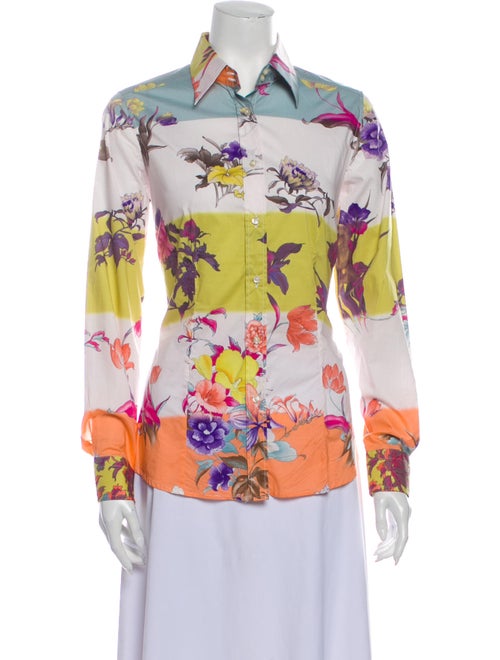 Etro Floral Print Long Sleeve Button-Up Top White