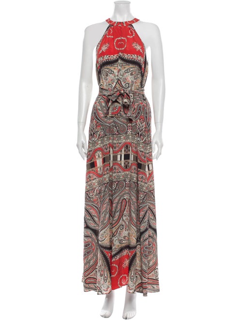Etro Paisley Print Long Dress Red