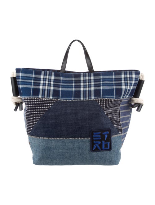 Etro Patchwork Denim Tote Blue