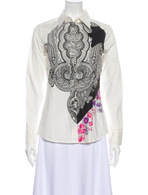 Etro Paisley Print Long Sleeve Button-Up Top White