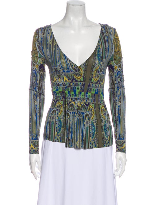 Etro Printed V-Neck Blouse Green