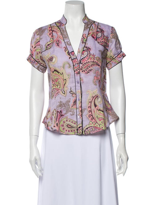 Etro Linen Paisley Print Blouse Purple
