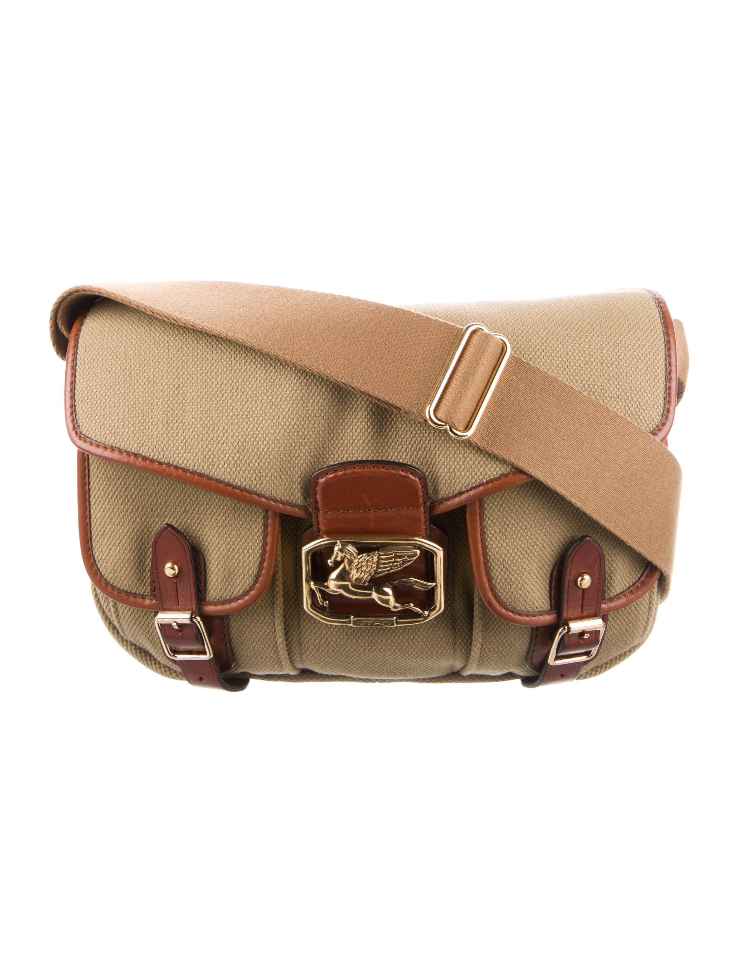Etro Canvas Leather-Trim Messenger Bag - Neutrals Crossbody