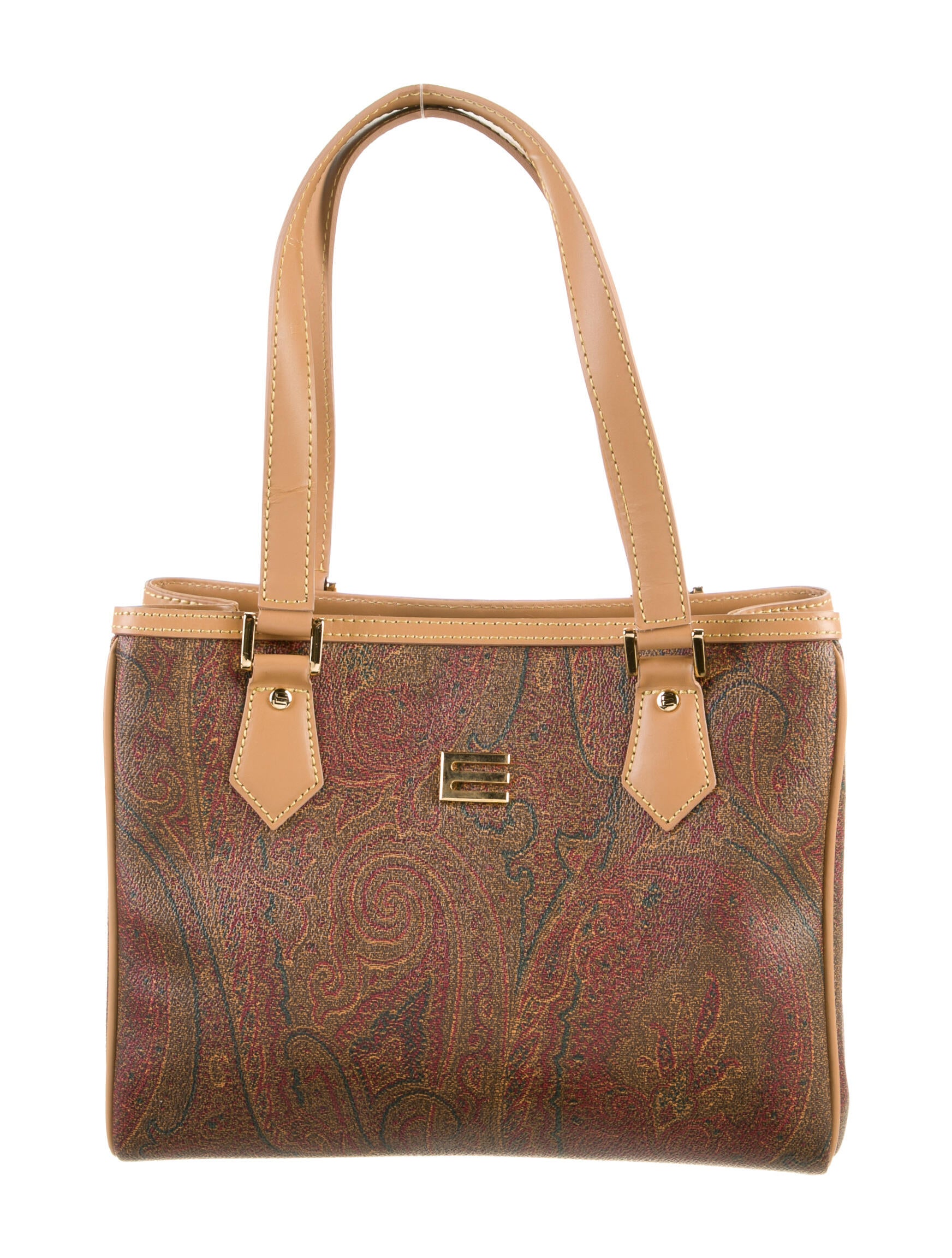 Etro Leather Trimmed Coated Canvas Shoulder Bag Brown Shoulder Bags