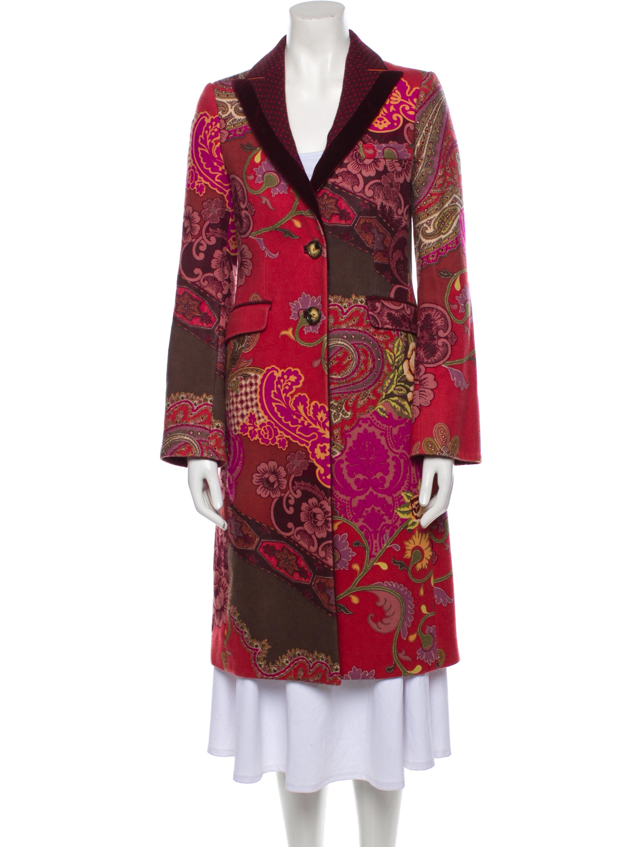 Etro Paisley Print Coat Red Coats, Clothing ETR166544 The RealReal