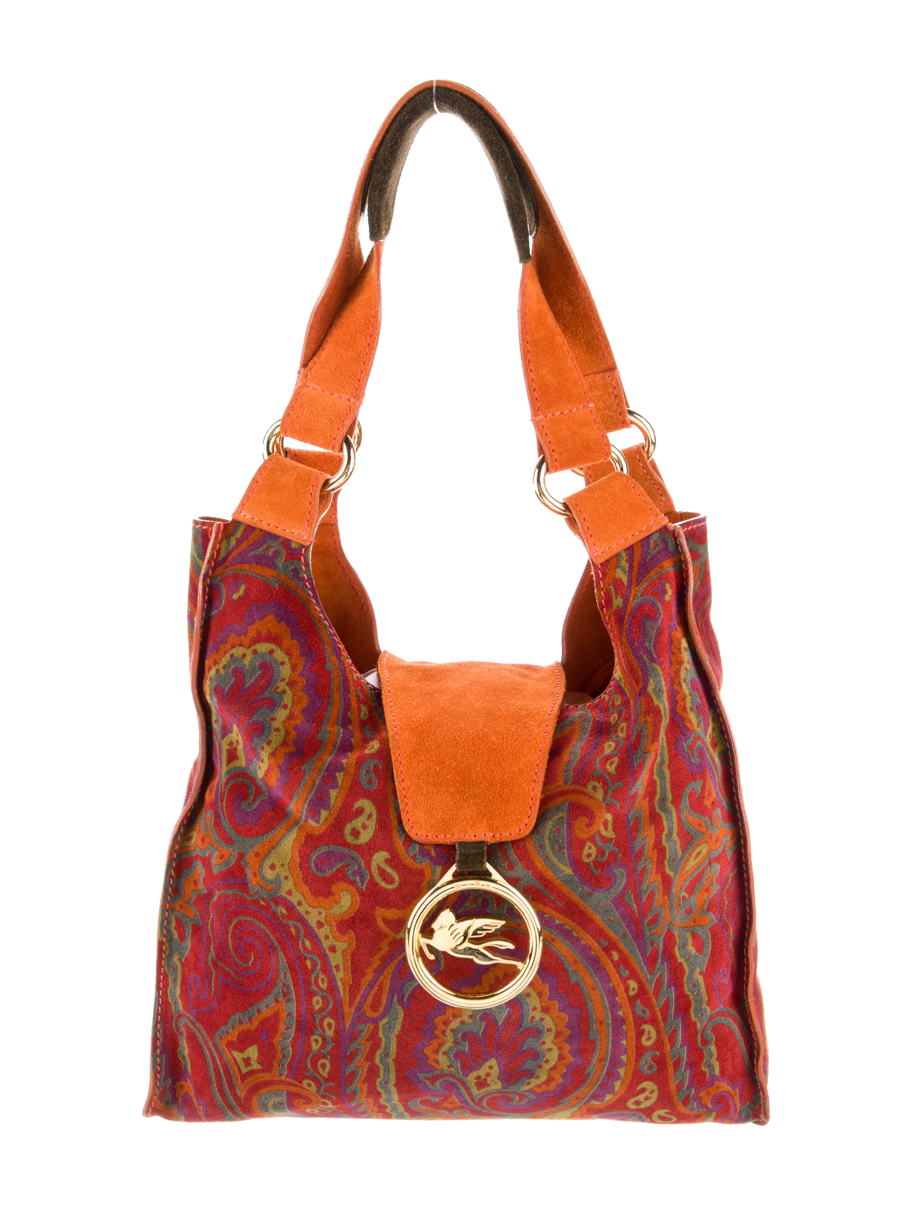 Etro Paisley Patterned Suede Shoulder Bag - Orange Shoulder