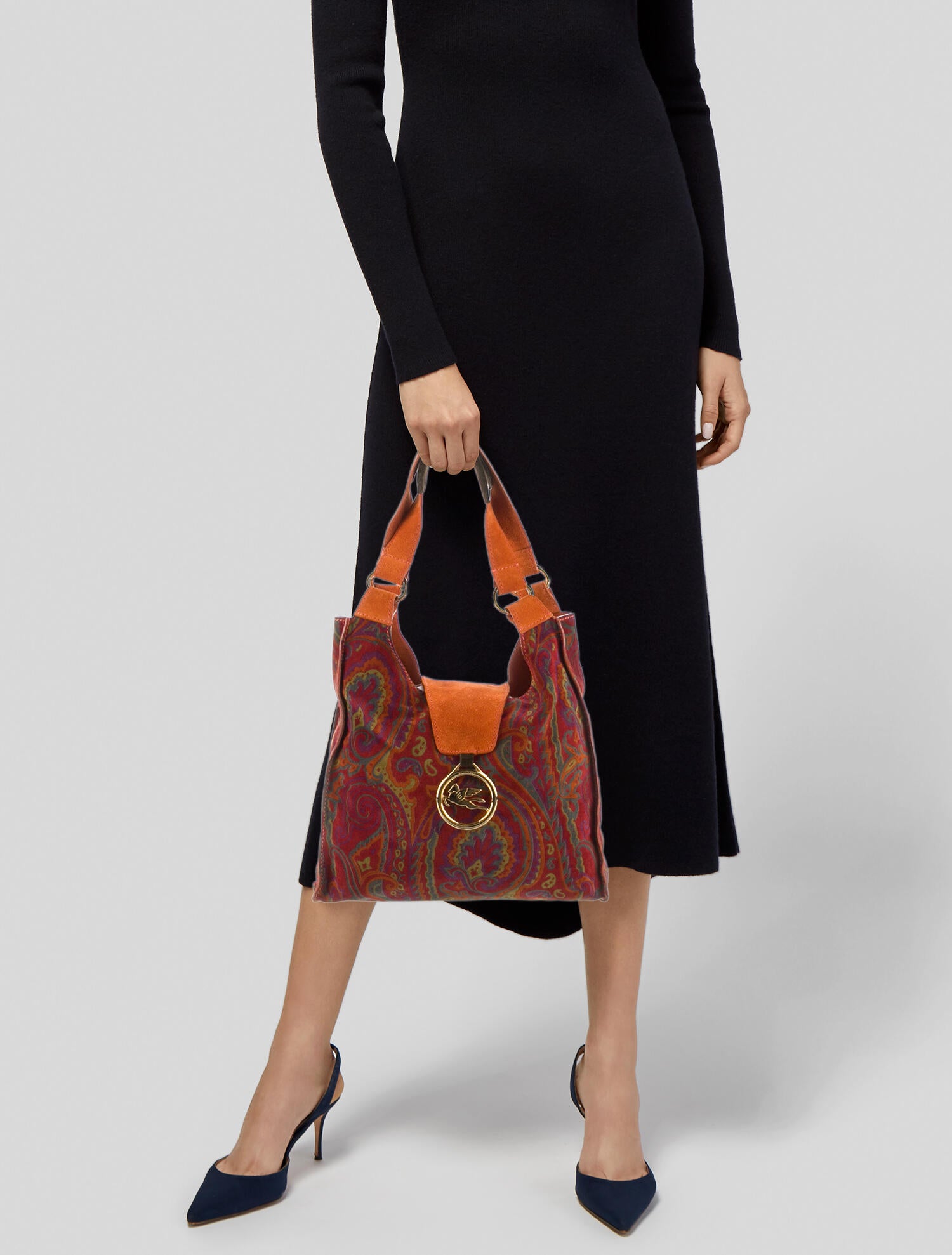 Etro Paisley Patterned Suede Shoulder Bag - Orange Shoulder