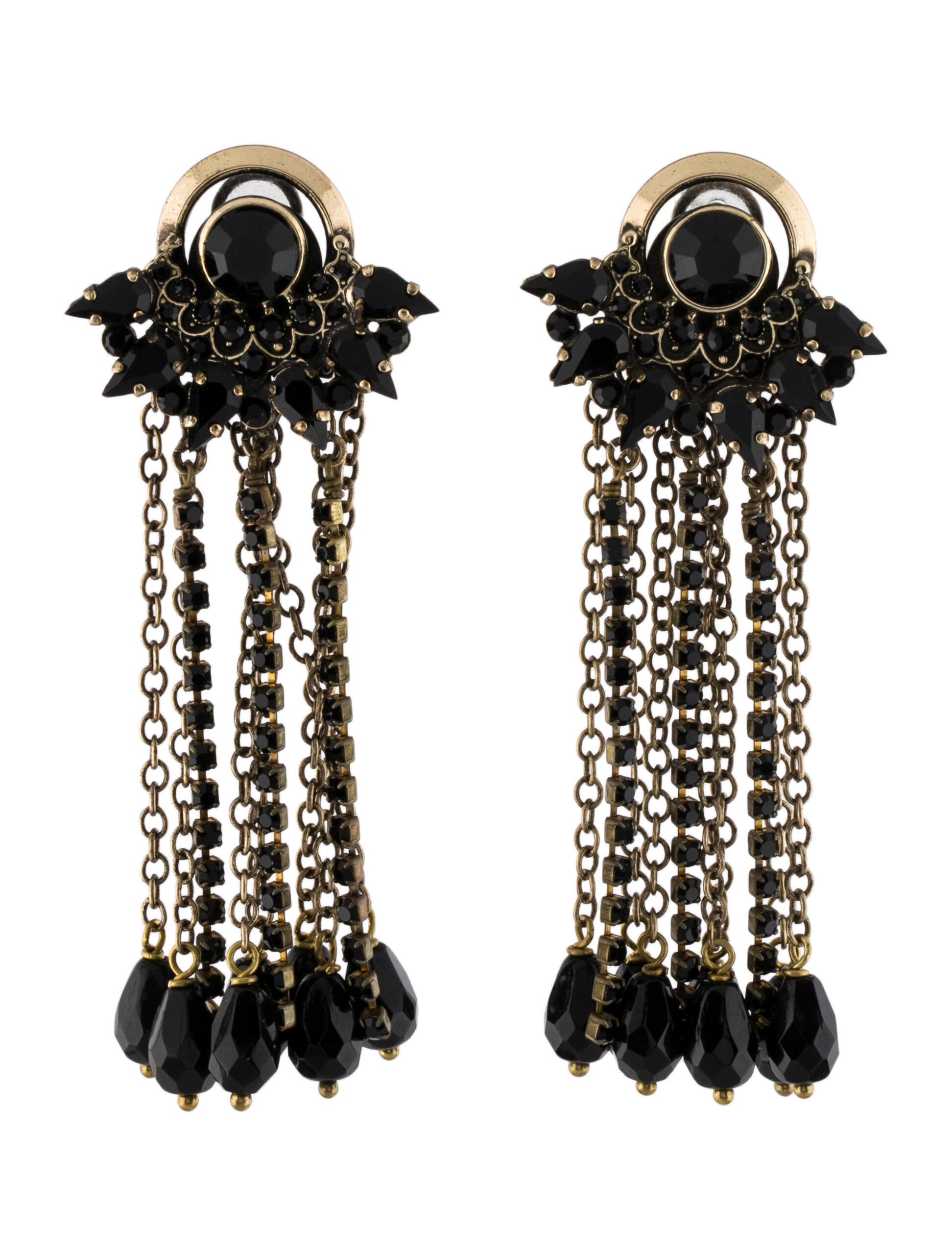 Etro Crystal Tassel Earrings Black, GoldPlated Tassel, Earrings ETR168219 The RealReal