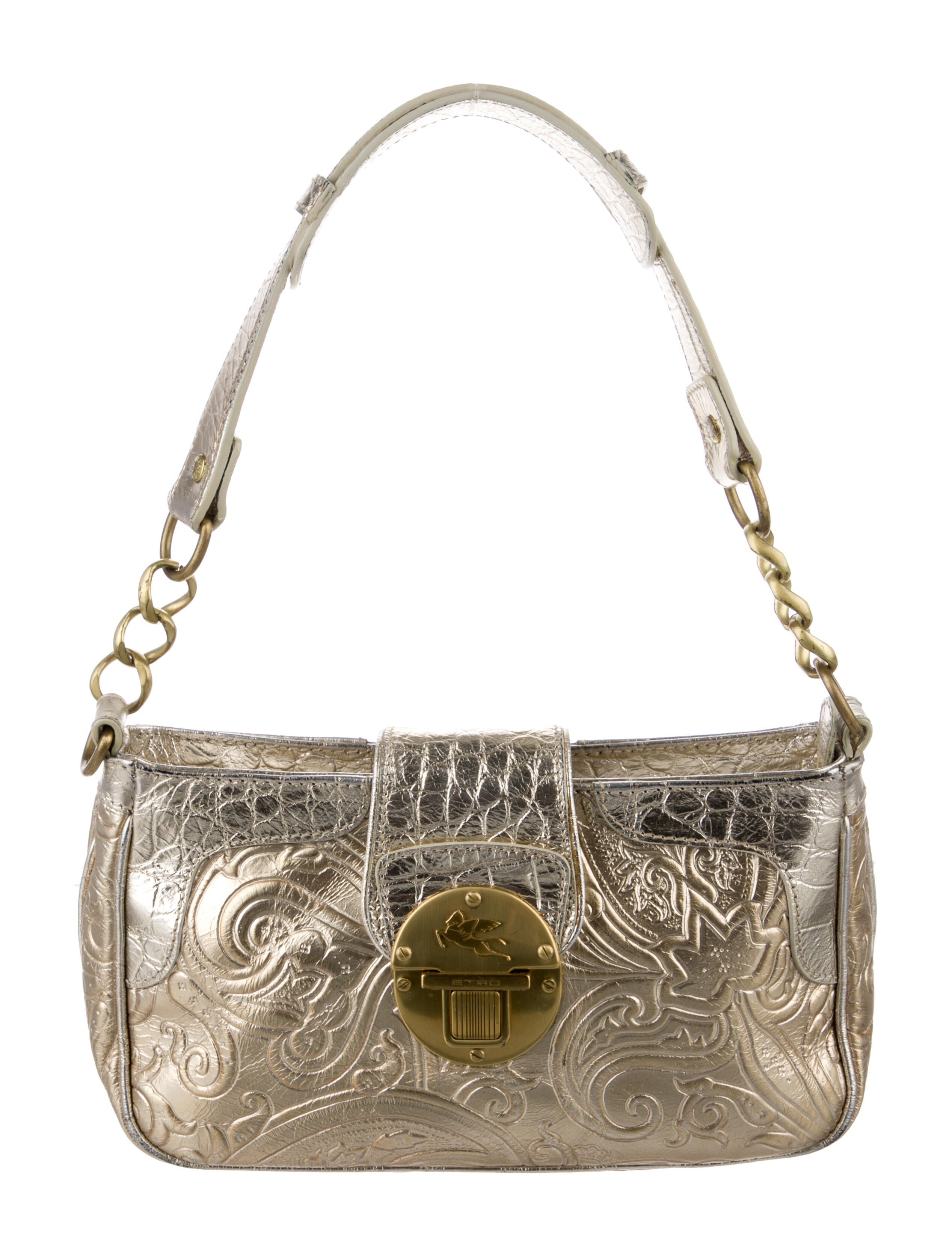 Etro Brocade Leather Shoulder Bag Gold Shoulder Bags, Handbags