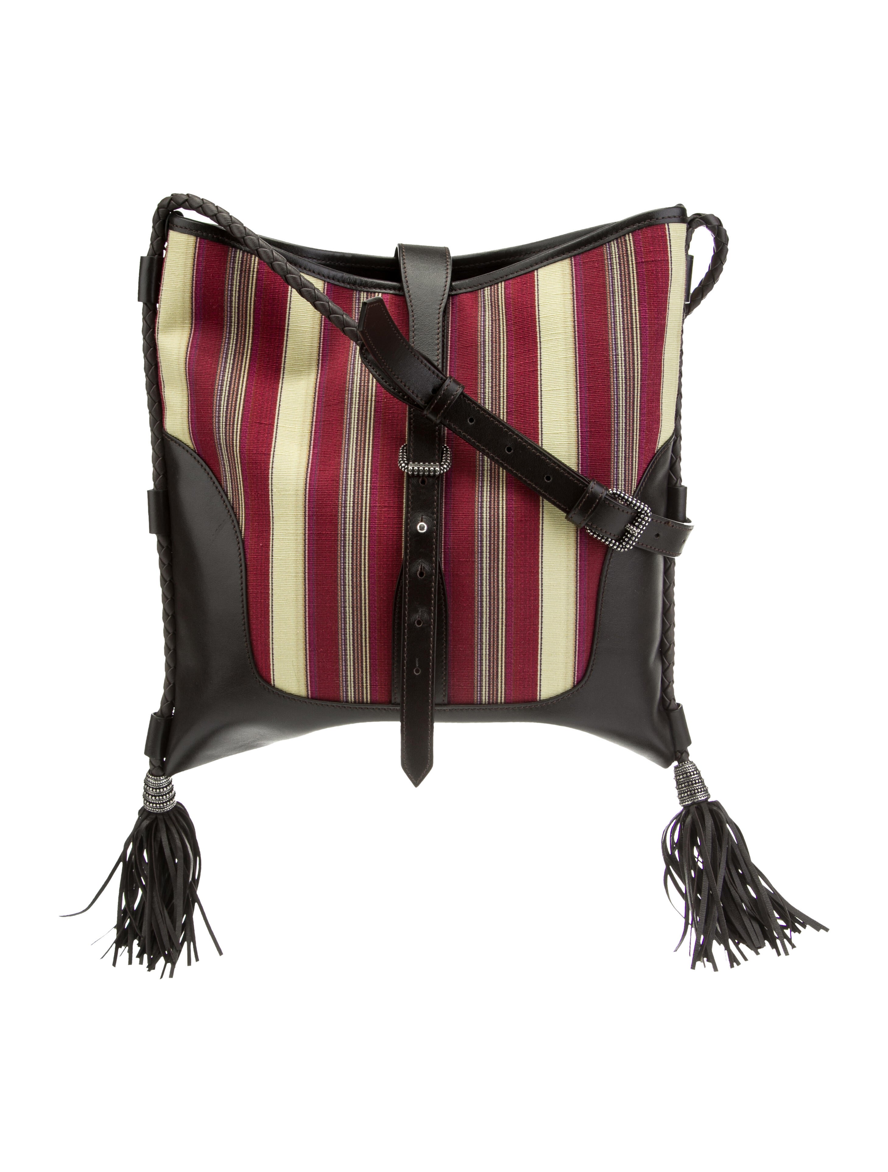 Etro Canvas LeatherTrim Crossbody Bag Burgundy Crossbody Bags