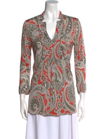 Etro Tops Paisley Print V-Neck Tunic Us8, It44 | M