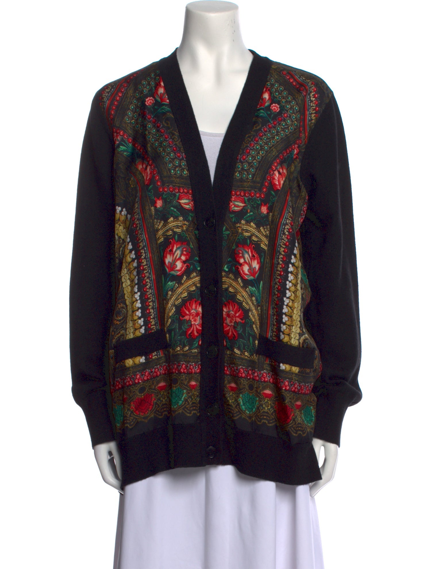 Etro Floral Print Plunge Neckline Sweater Black Knitwear, Clothing