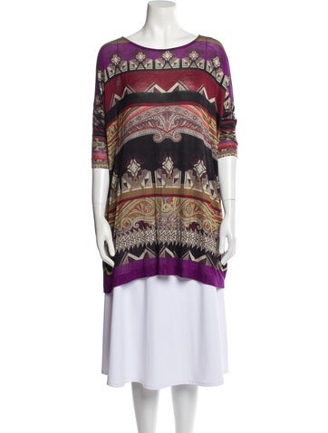 Etro Tops Printed Bateau Neckline Tunic Us6, It42 | M
