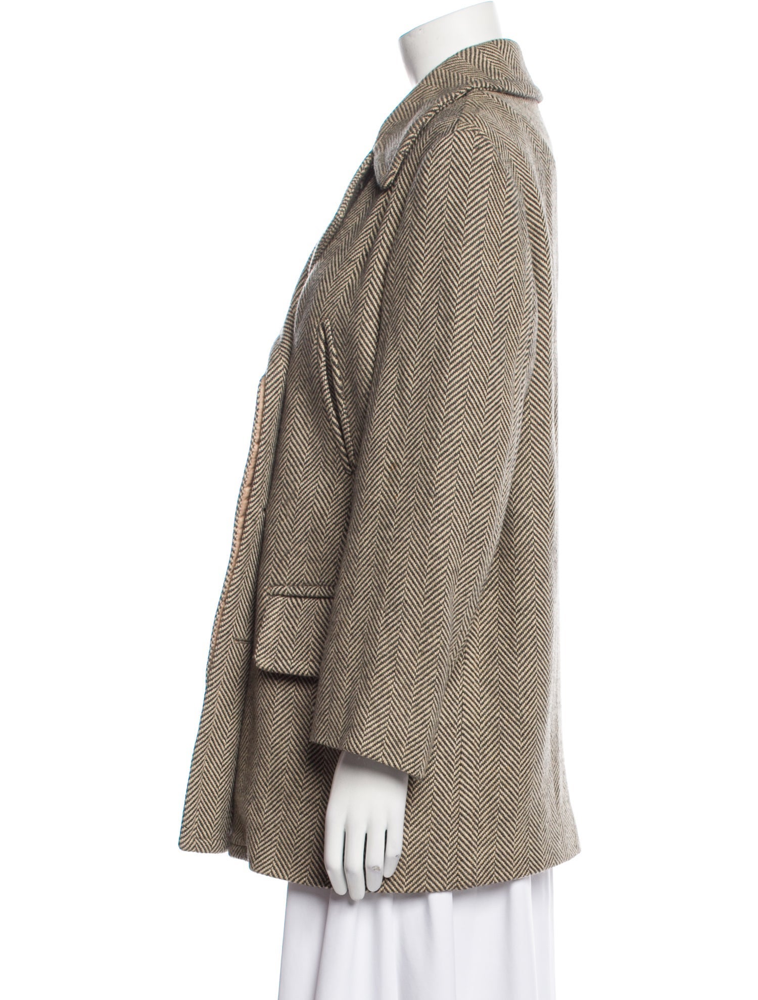 Etro Camel Leather Striped Peacoat
