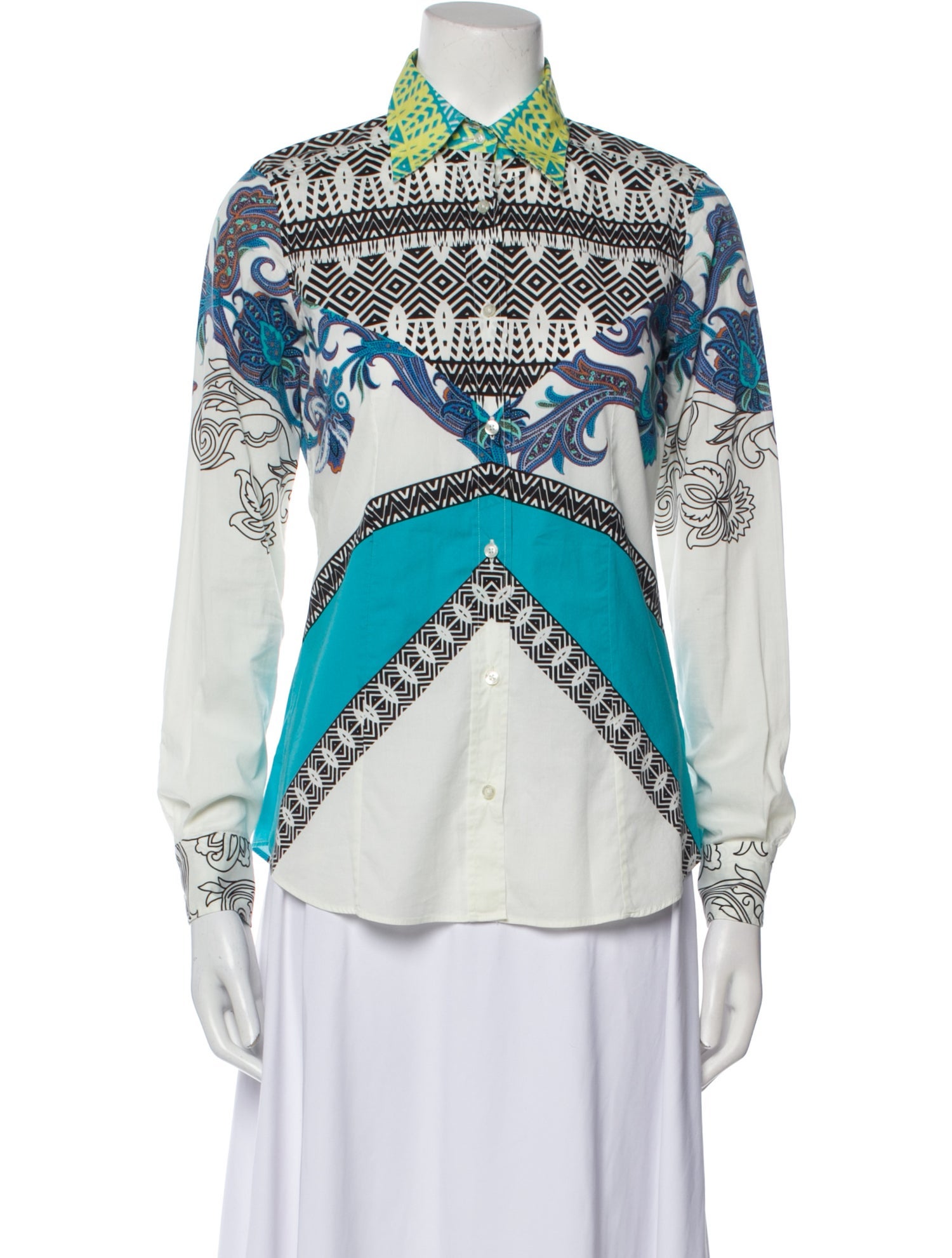 Etro Printed Long Sleeve Button-Up Top