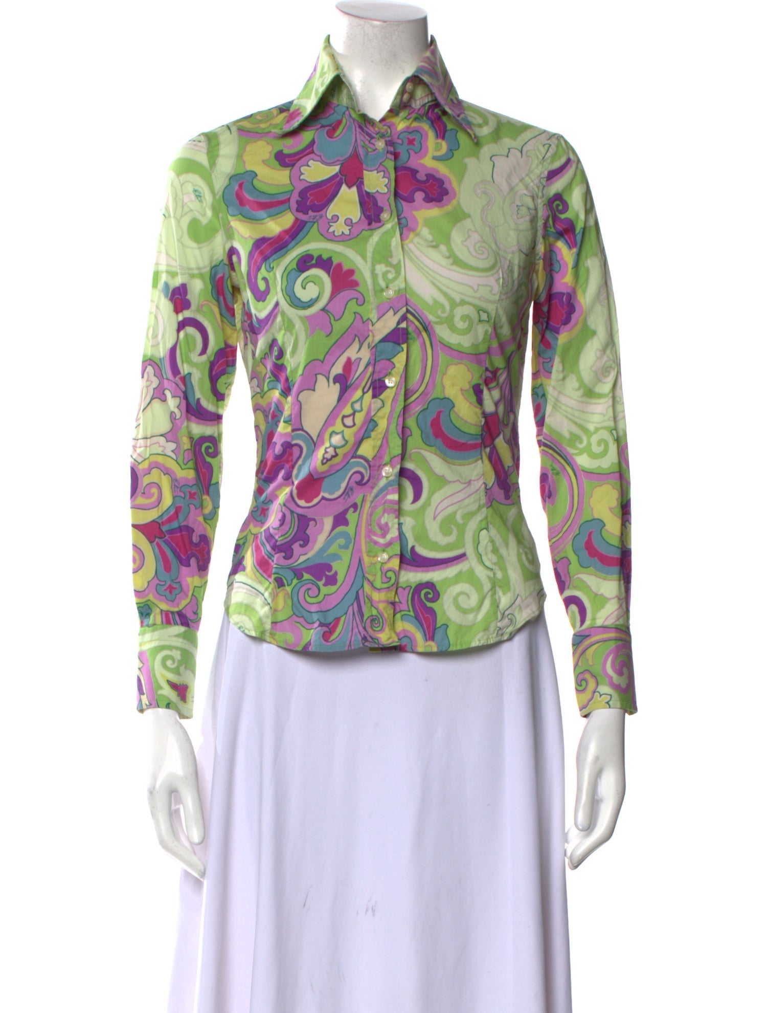 Etro Printed Long Sleeve Button-Up Top