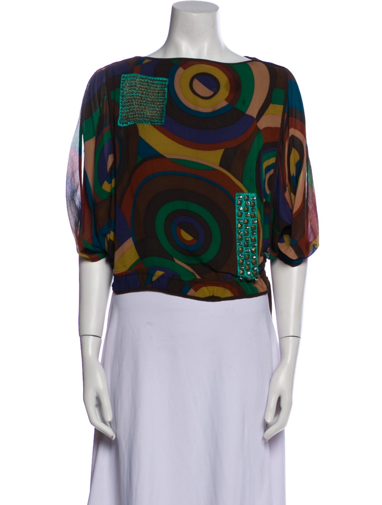 Etro Printed Bateau Neckline Crop Top