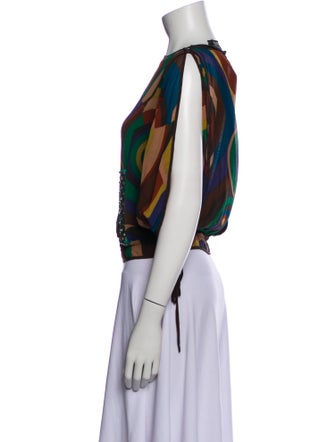 Etro Printed Bateau Neckline Crop Top