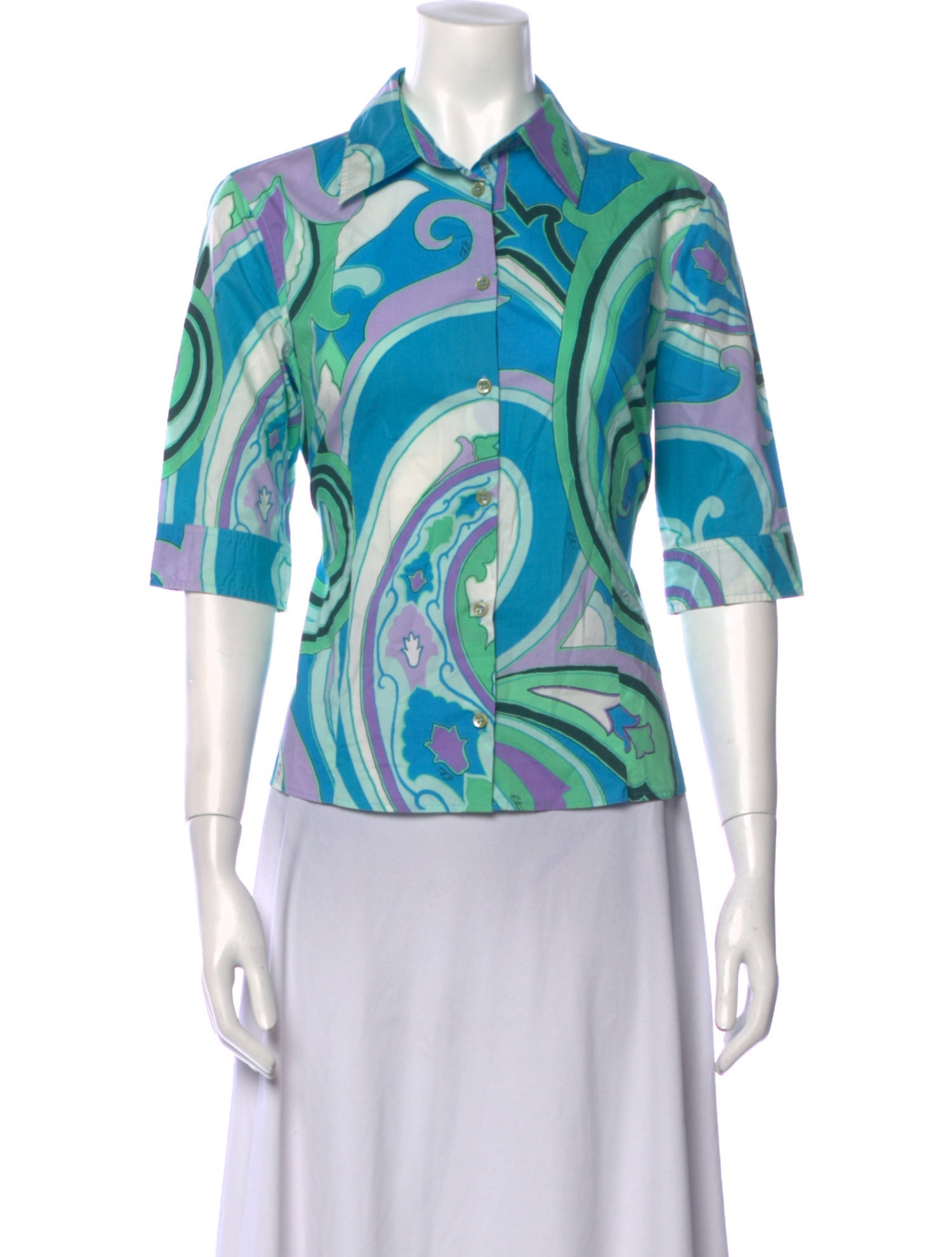 Etro Printed Three-Quarter Sleeve Button-Up Top