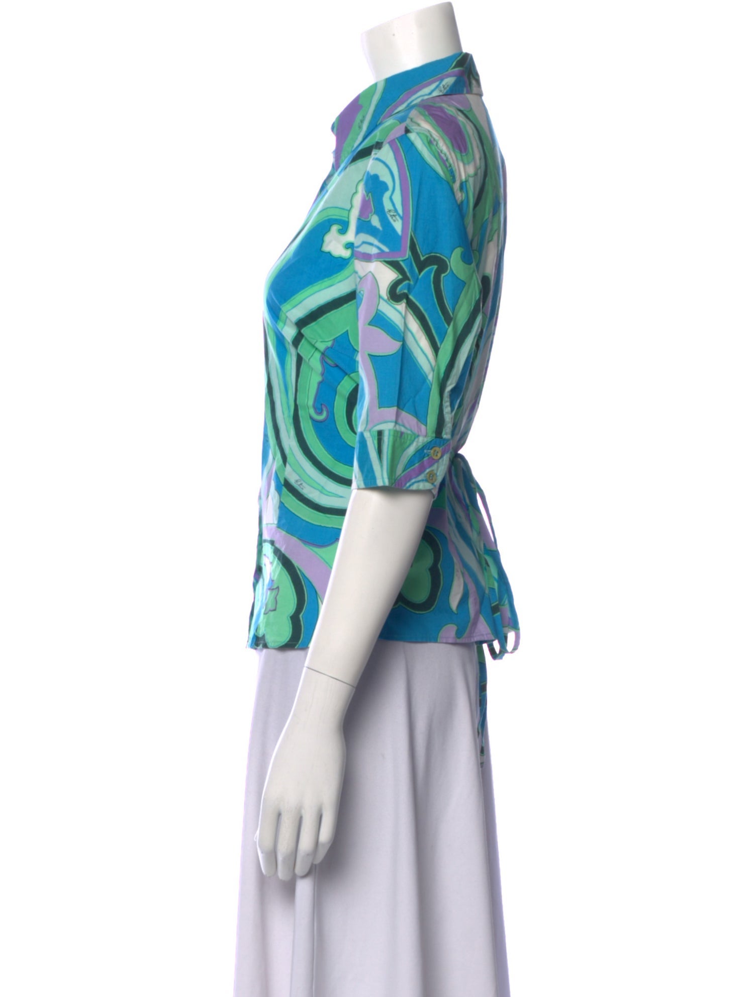 Etro Printed Three-Quarter Sleeve Button-Up Top