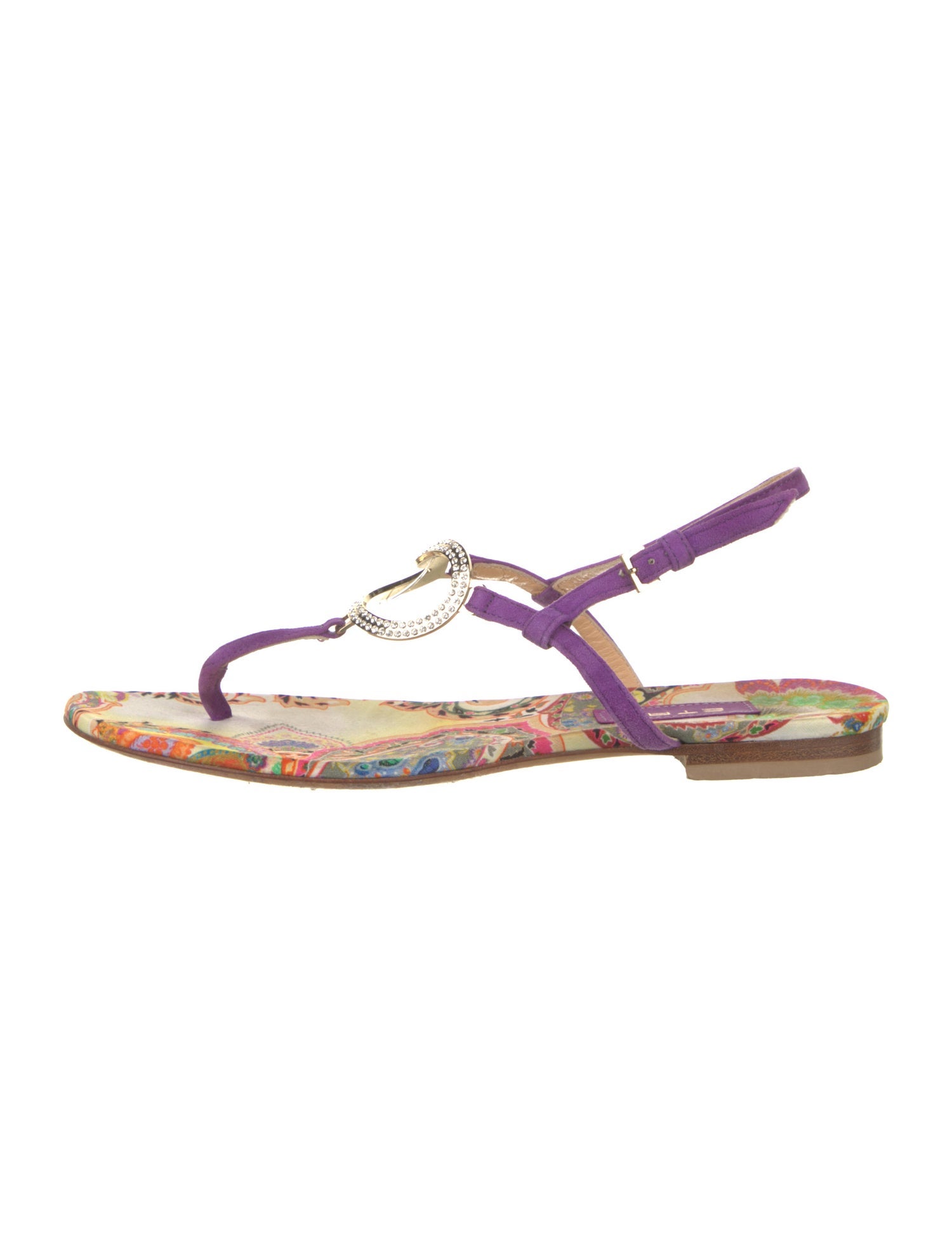 Etro Suede Printed T-Strap Sandals