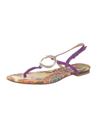 Etro Suede Printed T-Strap Sandals