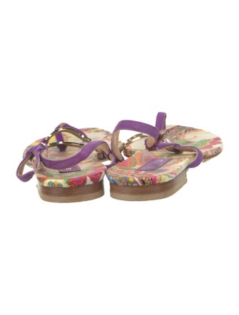 Etro Suede Printed T-Strap Sandals