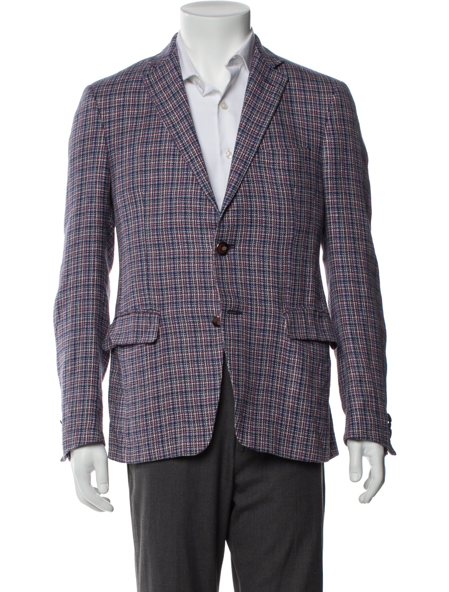 Etro Hemp Plaid Print Blazer