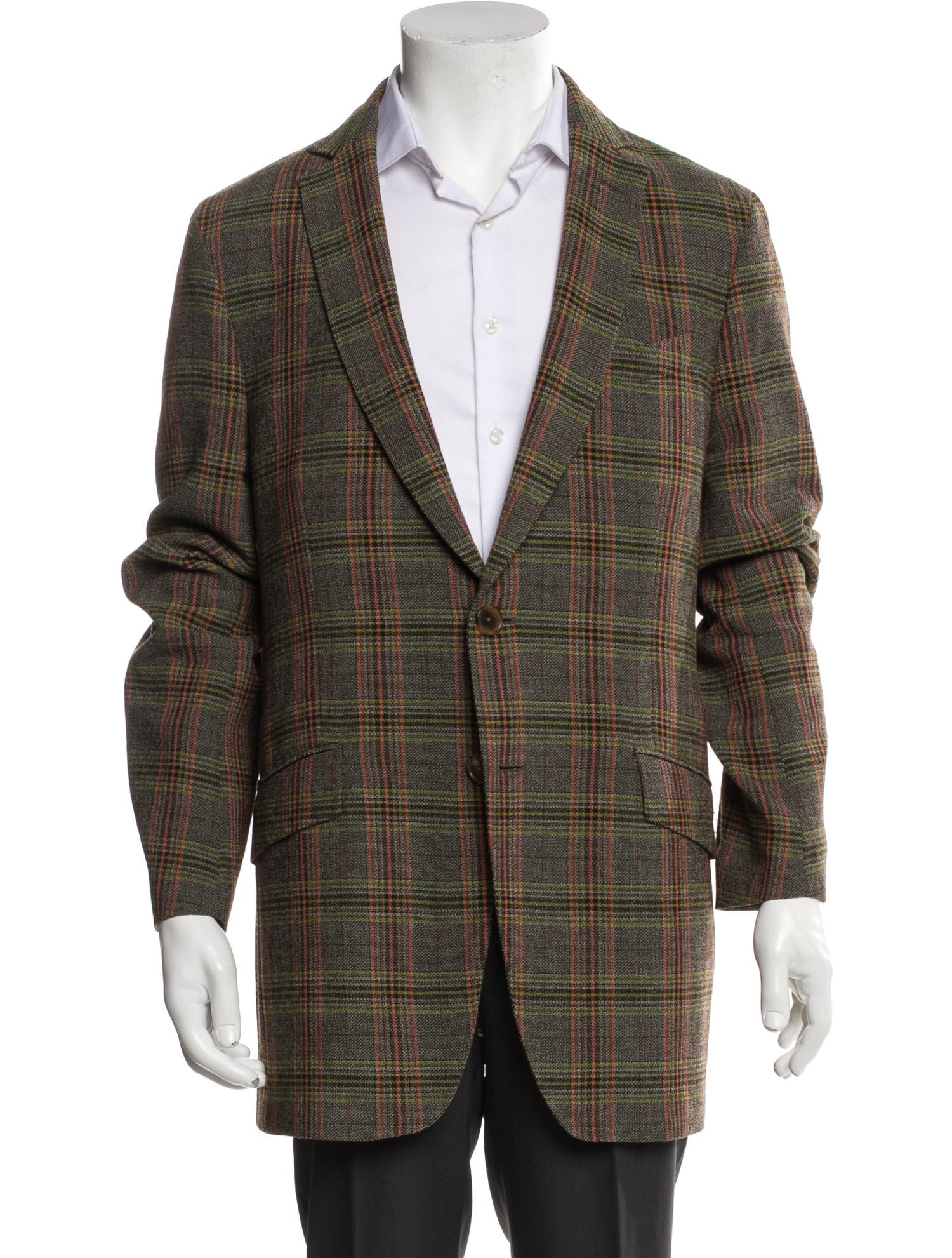 Etro Wool Plaid Print Peacoat