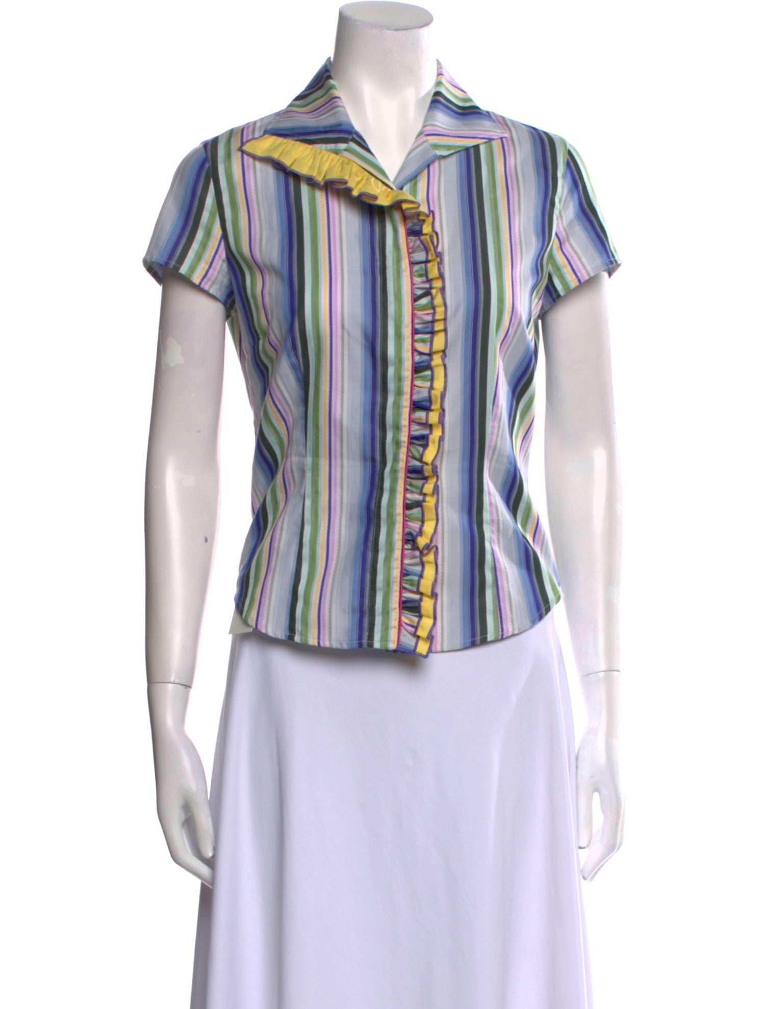 Etro Striped Short Sleeve Button-Up Top