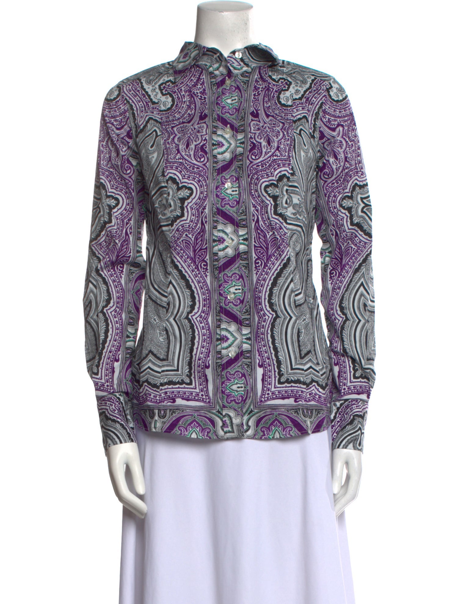 Etro Printed Long Sleeve Button-Up Top