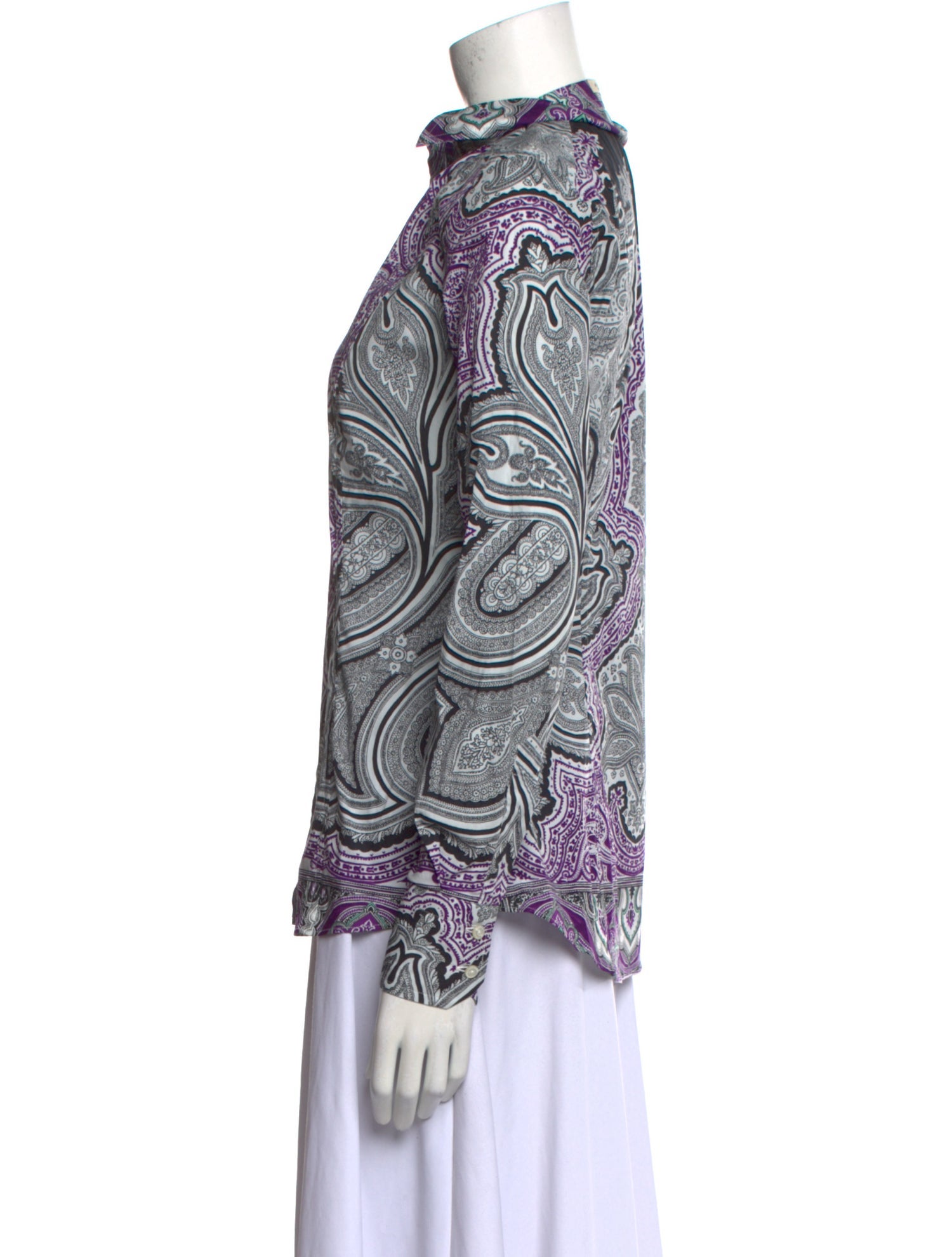 Etro Printed Long Sleeve Button-Up Top