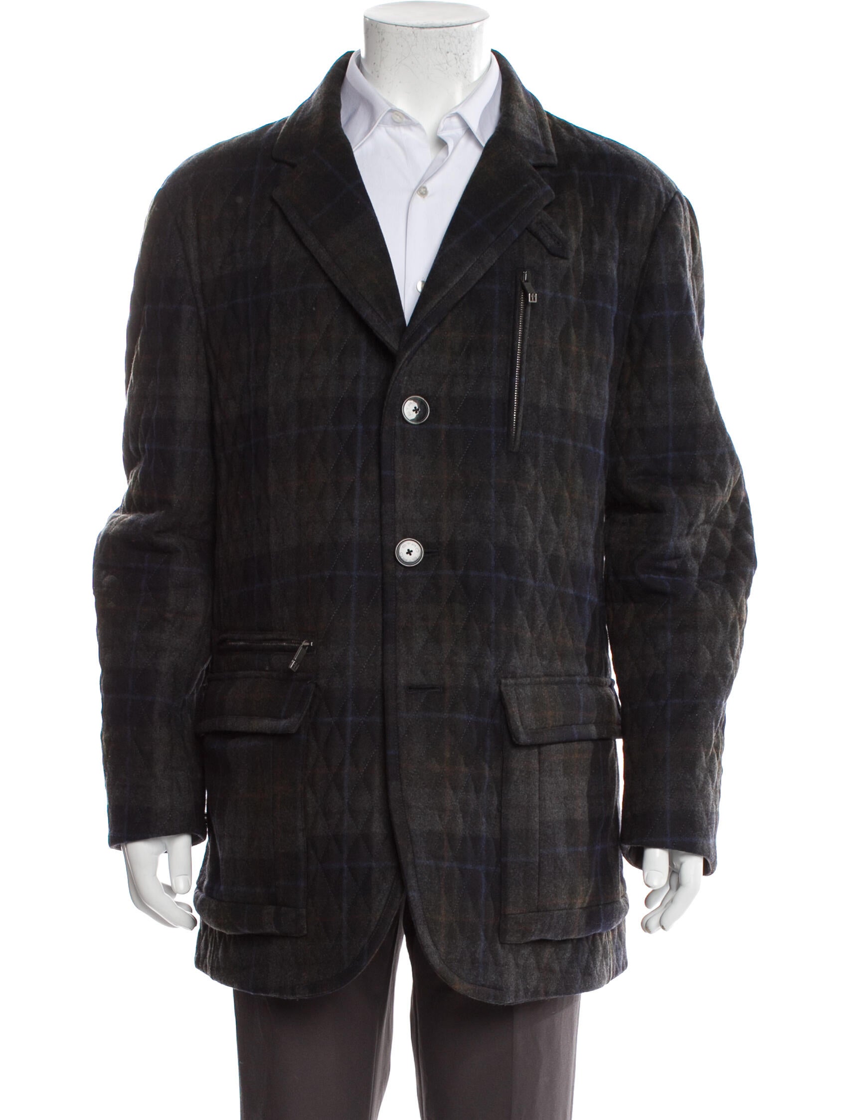 Etro Wool Plaid Print Utility Jacket