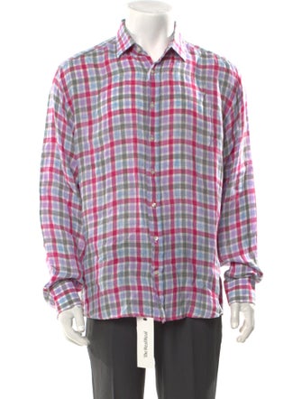 Etro Linen Plaid Print Dress Shirt